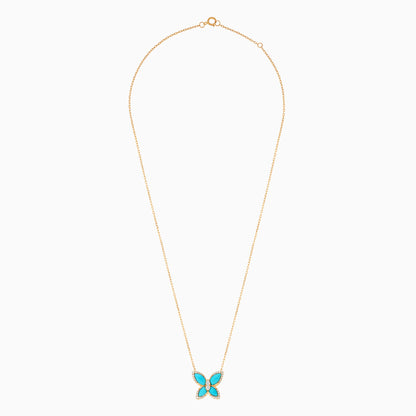 18K Yellow Gold Butterfly Necklace with Turquoise and Natural Diamonds – Mosaic Collection