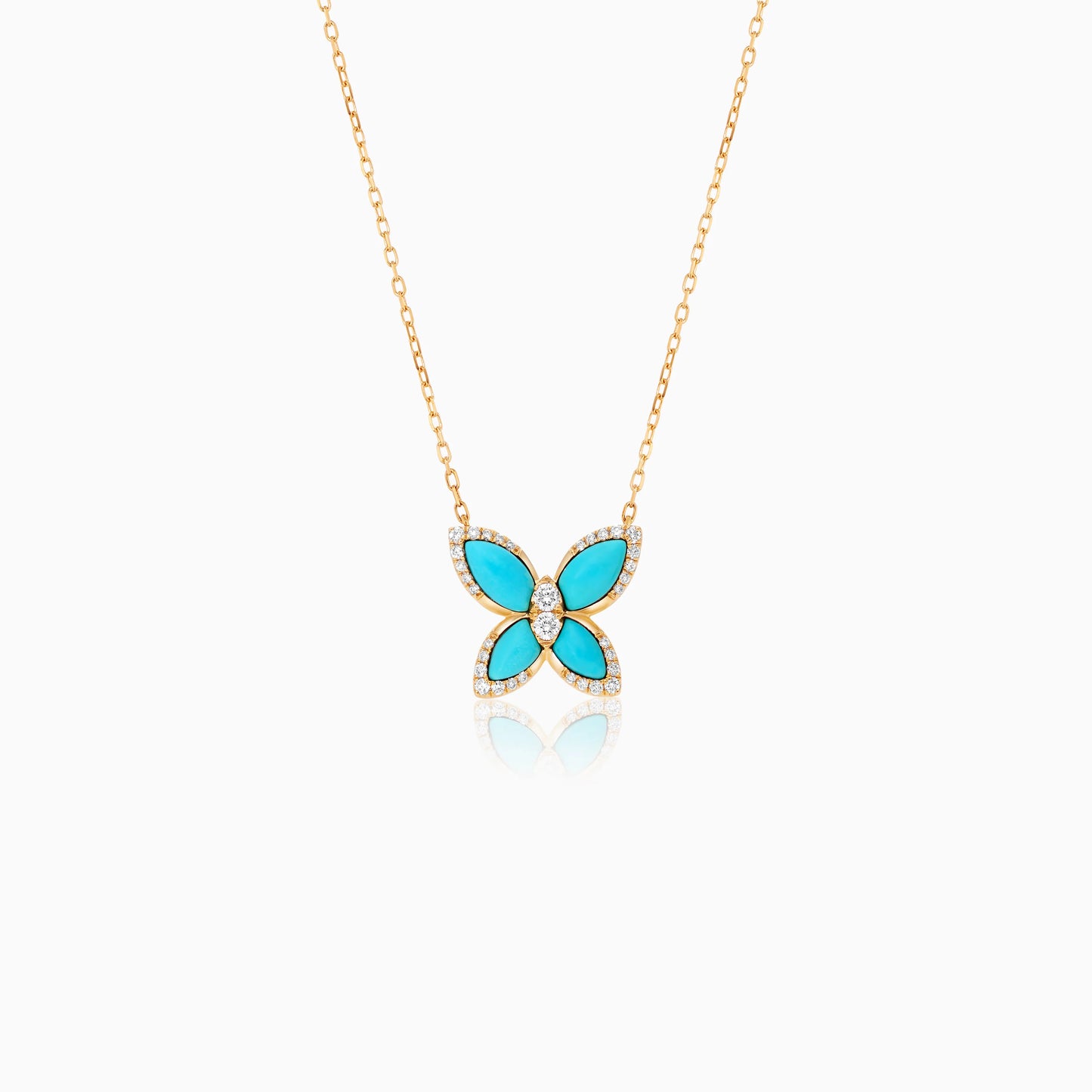 18K Yellow Gold Butterfly Necklace with Turquoise and Natural Diamonds – Mosaic Collection