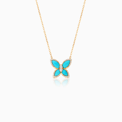 18K Yellow Gold Butterfly Necklace with Turquoise and Natural Diamonds – Mosaic Collection