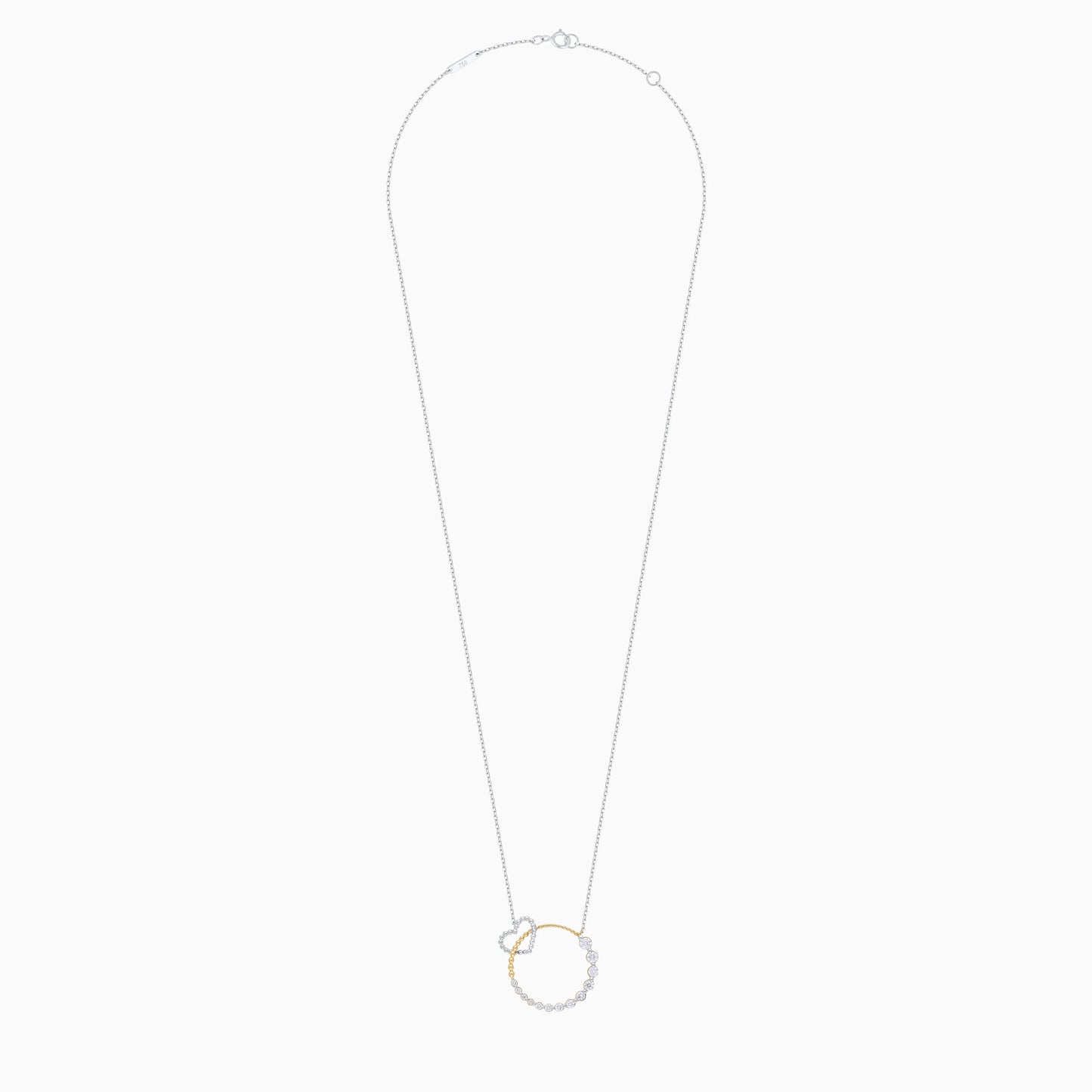 18K Yellow and White Gold Intertwined Circle Necklace with Diamond Heart – Dunyati Collection
