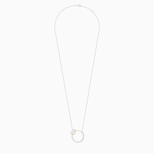 18K Yellow and White Gold Intertwined Circle Necklace with Diamond Heart – Dunyati Collection