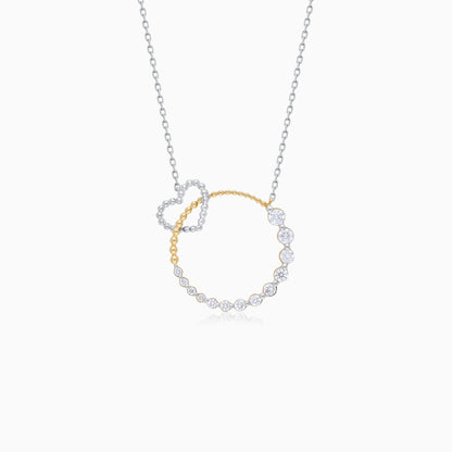 18K Yellow and White Gold Intertwined Circle Necklace with Diamond Heart – Dunyati Collection