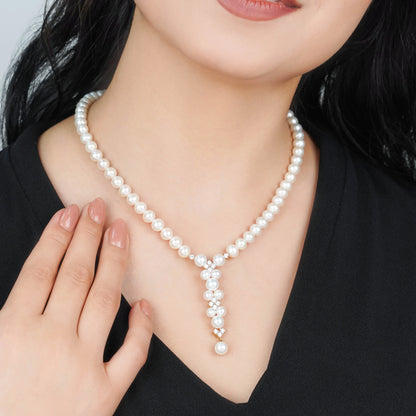 18K Yellow Gold Necklace Featuring Zircon Stones and Pearls from the Danah Collection