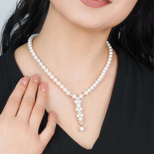 18k Yellow Gold Necklace Featuring Zircon Stones and Pearls | Danah Collection