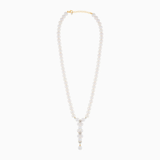 18K Yellow Gold Necklace Featuring Zircon Stones and Pearls from the Danah Collection