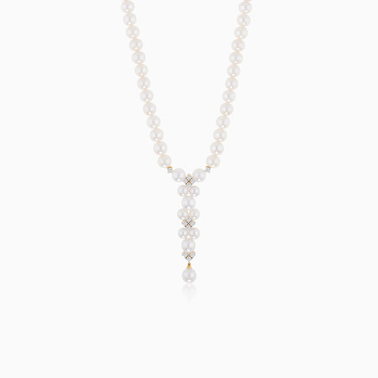 18K Yellow Gold Necklace Featuring Zircon Stones and Pearls from the Danah Collection
