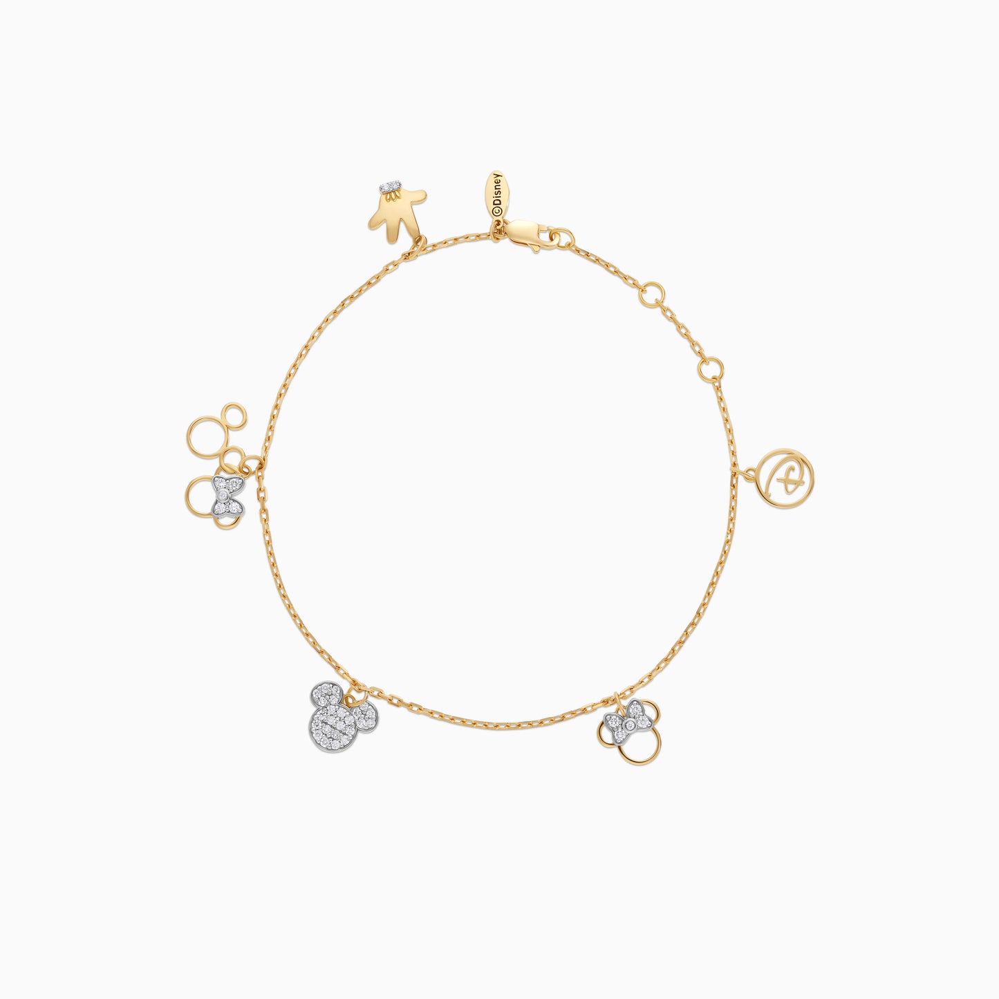 Disney- Mickey & Friends- 18k Yellow Gold- Mickey & Minnie Charms Bracelet studded with Natural Diamonds