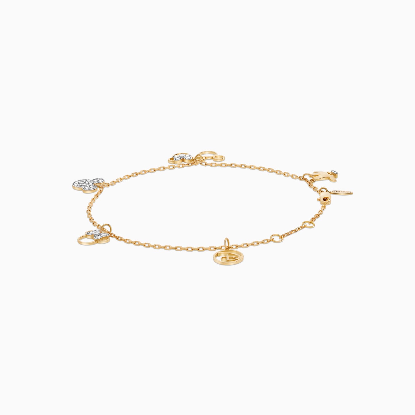 Disney- Mickey & Friends- 18k Yellow Gold- Mickey & Minnie Charms Bracelet studded with Natural Diamonds