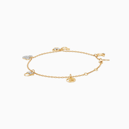 Disney- Mickey & Friends- 18k Yellow Gold- Mickey & Minnie Charms Bracelet studded with Natural Diamonds