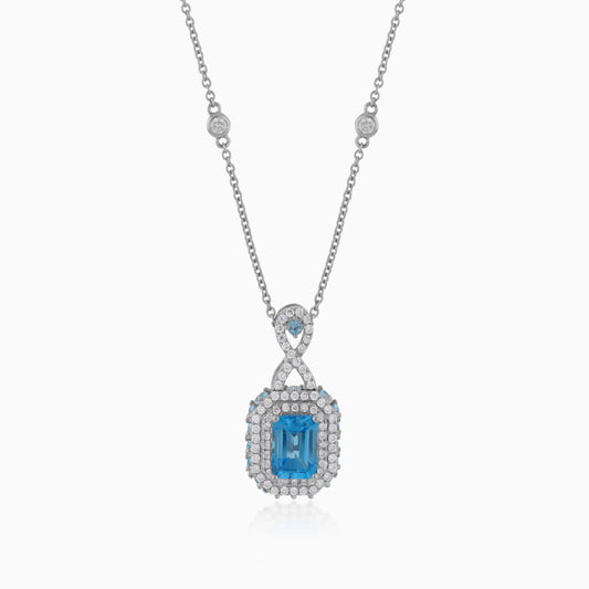 18K White Gold Necklace with Blue Topaz and Diamonds – Vida Collection