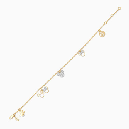 Disney- Mickey & Friends- 18k Yellow Gold- Mickey & Minnie Charms Bracelet studded with Natural Diamonds
