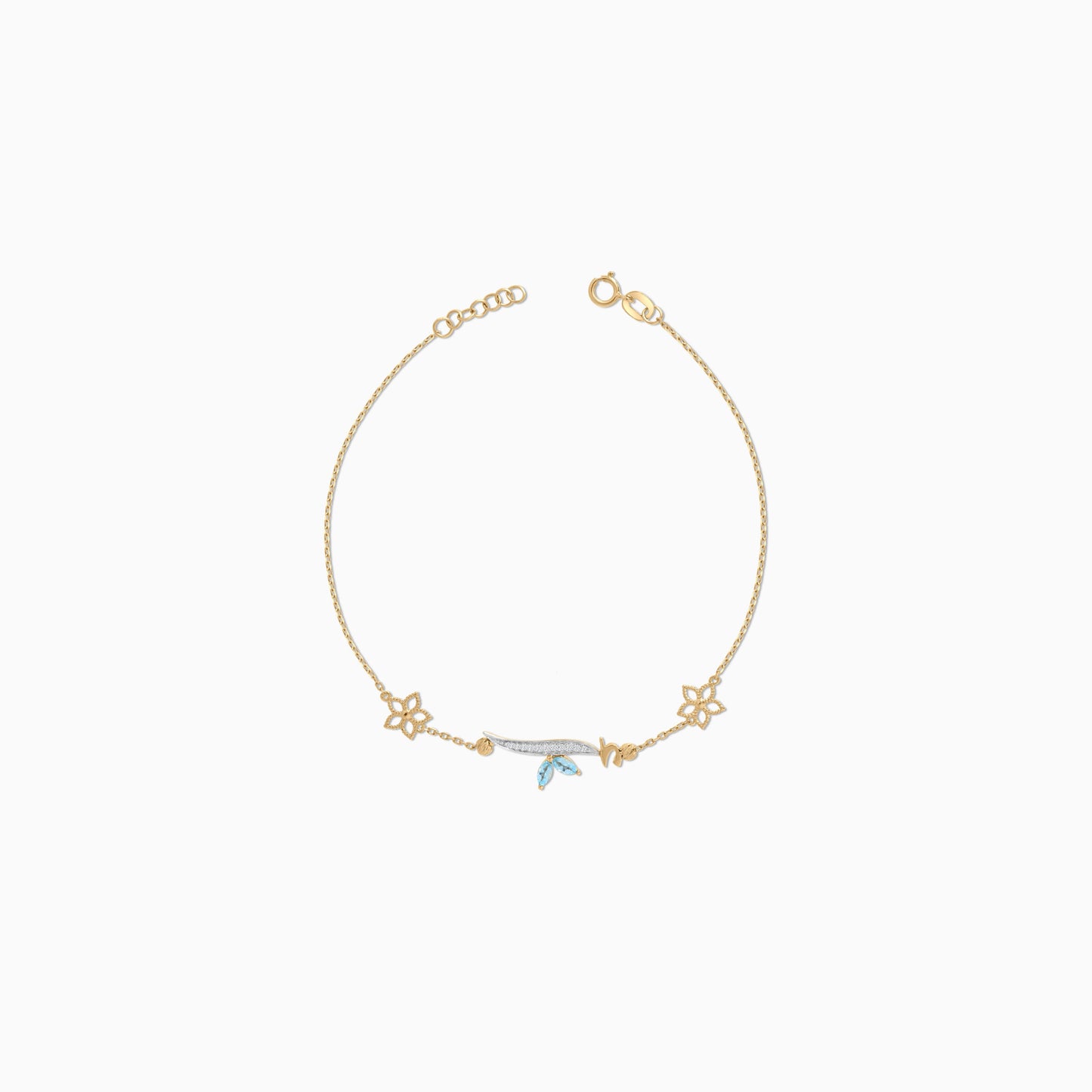 18k Yellow Gold ‘Alif’ Bracelet with Natural Diamonds & Blue Topaz | Horoufi Diamond Collection