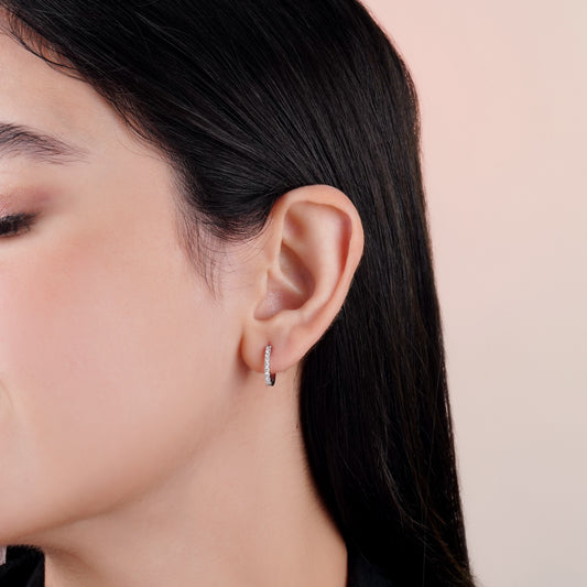 Elegant 18K White Gold Diamond Round Hoop Earrings | Hoops Collection