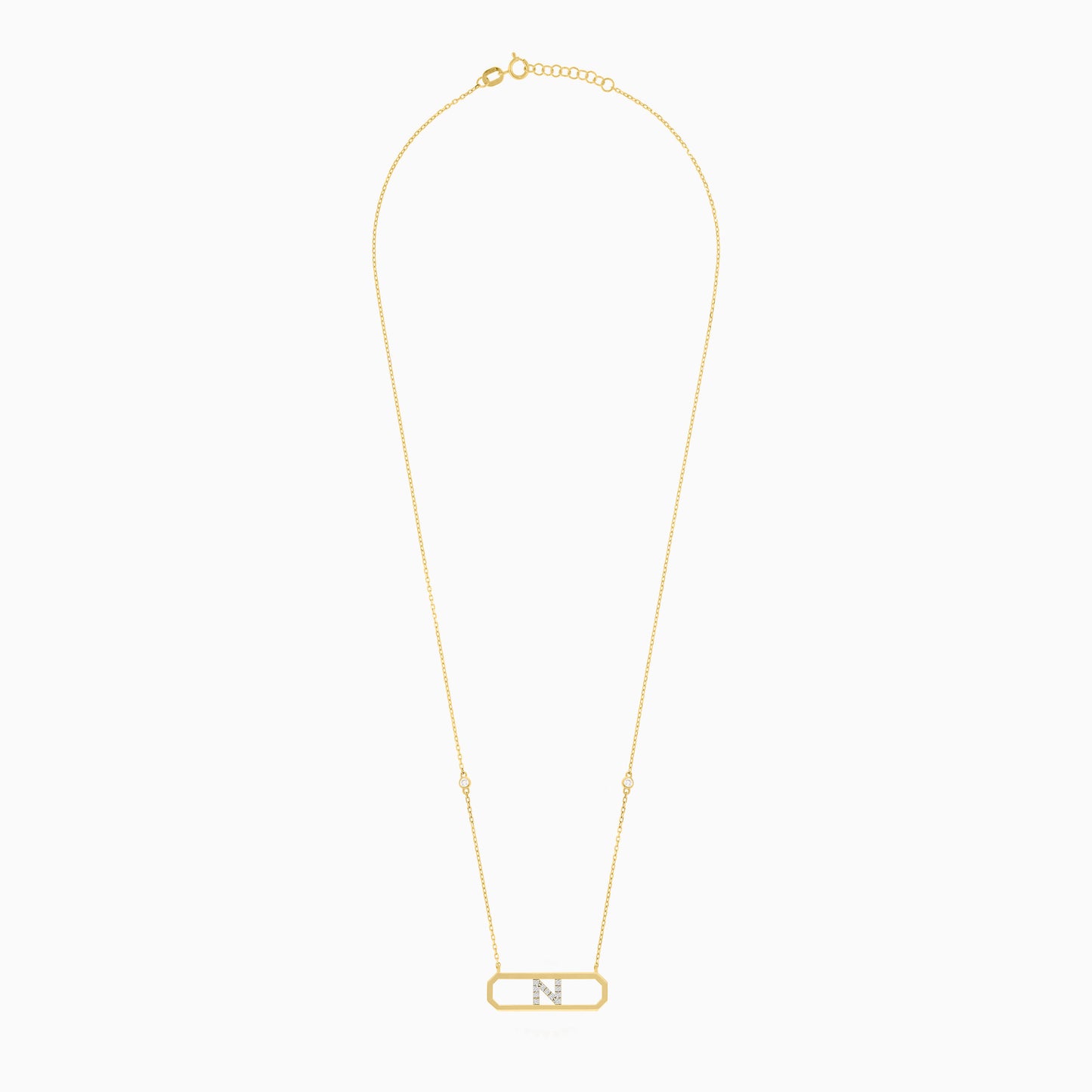 18k Yellow Gold Necklace Letter "N" with Diamonds | Alpha Collection