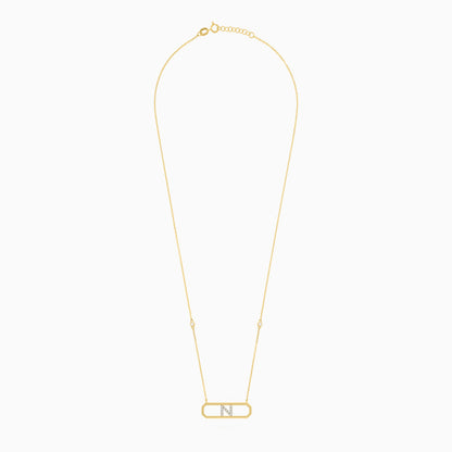 18k Yellow Gold Necklace Letter "N" with Diamonds | Alpha Collection