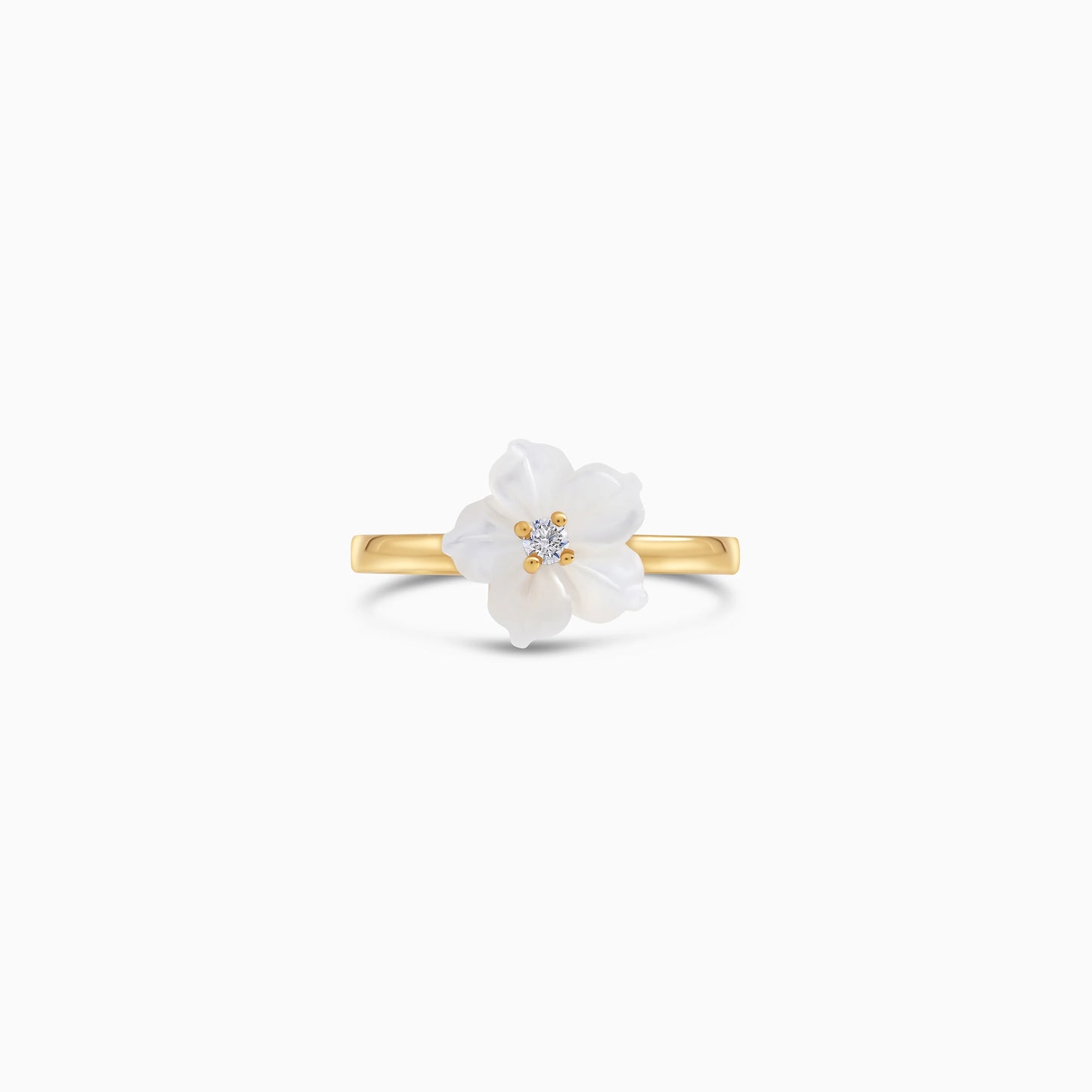 18K Gold Ring with White MOP Flower & Zircon – Women Designs