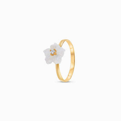18K Gold Ring with White MOP Flower & Zircon – Women Designs