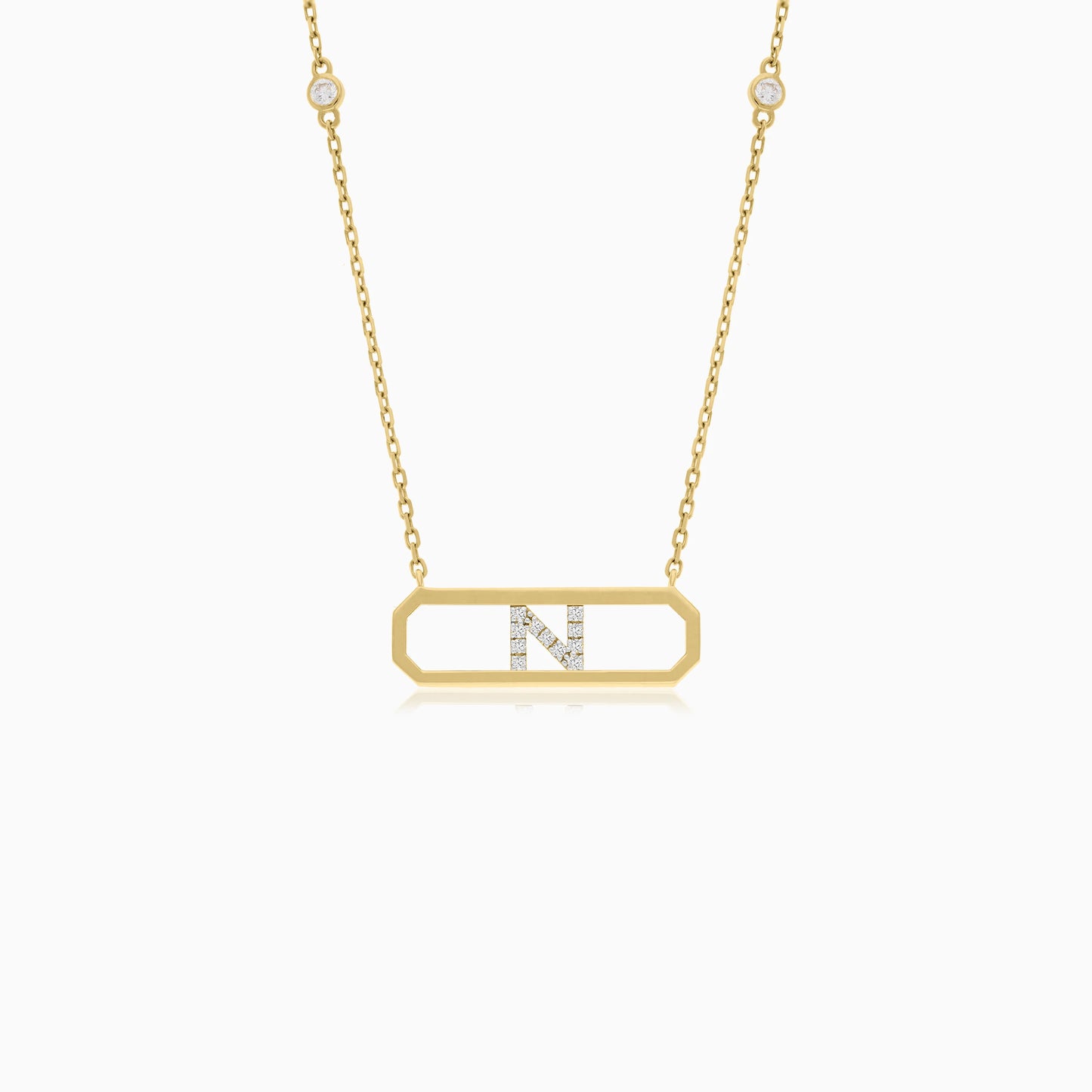 18k Yellow Gold Necklace Letter "N" with Diamonds | Alpha Collection