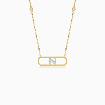 18k Yellow Gold Necklace Letter "N" with Diamonds | Alpha Collection