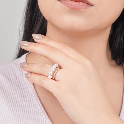 Danah 18K Yellow Gold Double Circle Pearl & Zircon Ring