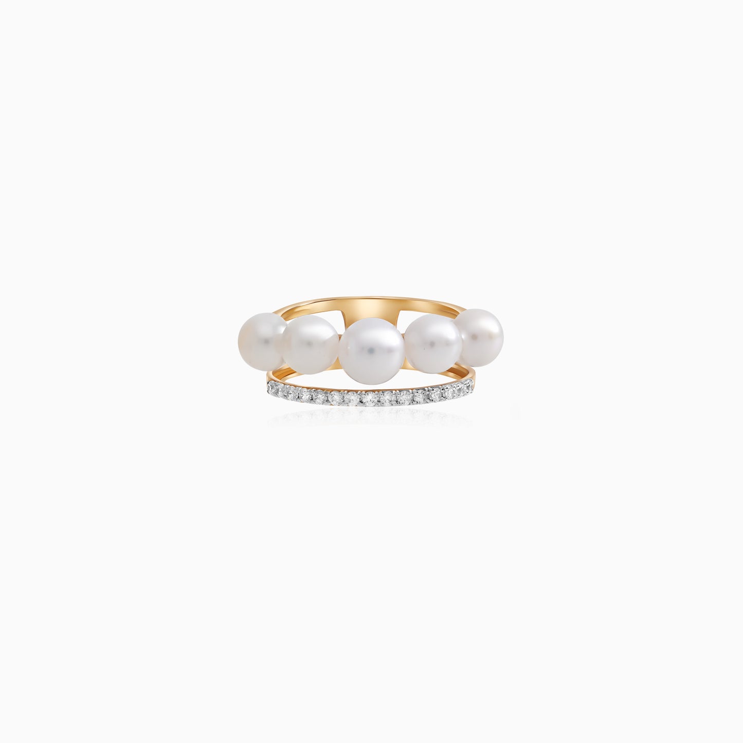 Danah 18K Yellow Gold Double Circle Pearl & Zircon Ring