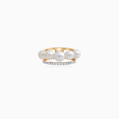 Danah 18K Yellow Gold Double Circle Pearl & Zircon Ring