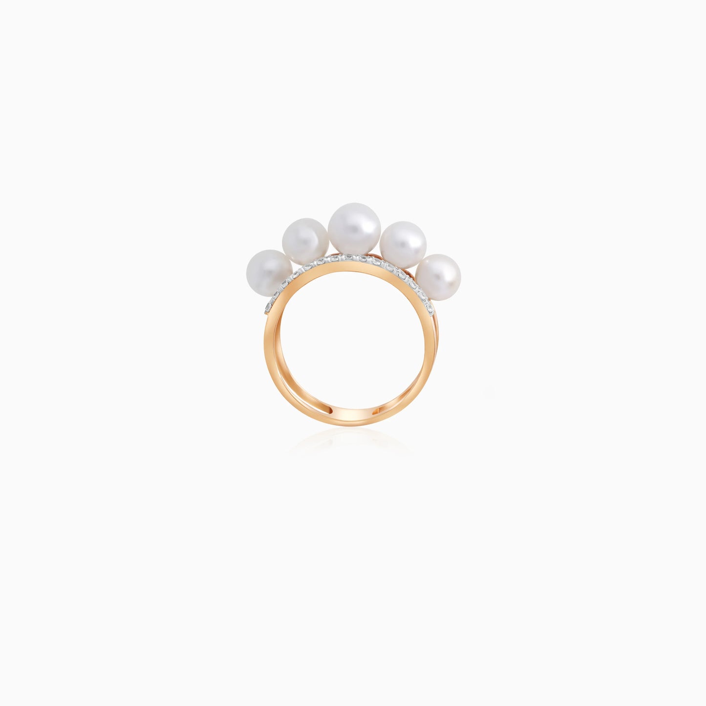 Danah 18K Yellow Gold Double Circle Pearl & Zircon Ring
