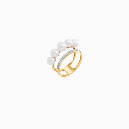Danah 18K Yellow Gold Double Circle Pearl & Zircon Ring