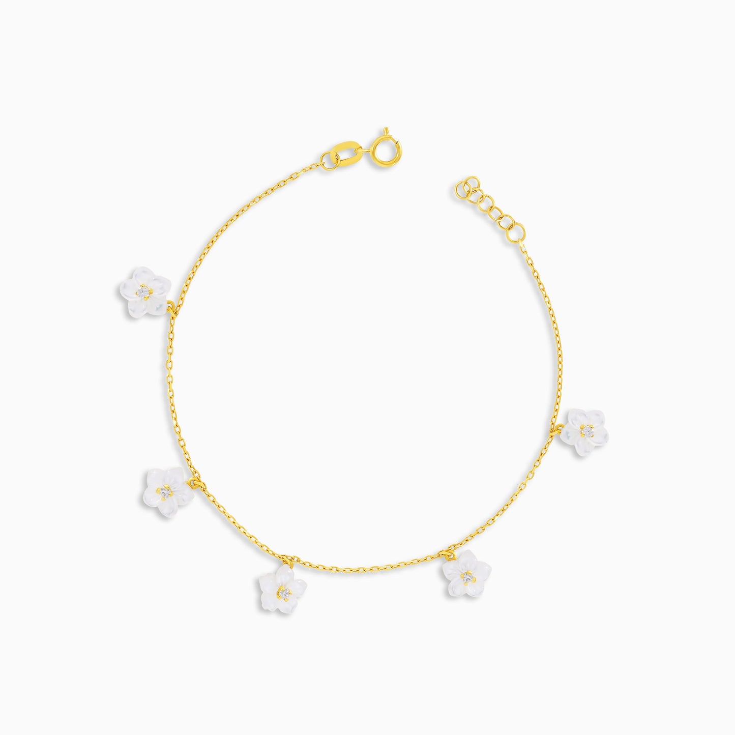 Mother of Pearl & Zircon Stone 18K Gold Bracelet