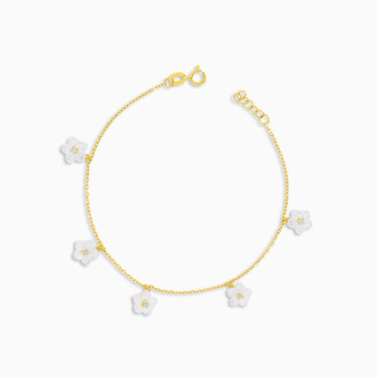Mother of Pearl & Zircon Stone 18K Gold Bracelet