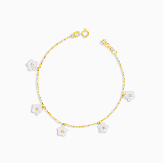Mother of Pearl & Zircon Stone 18K Gold Bracelet