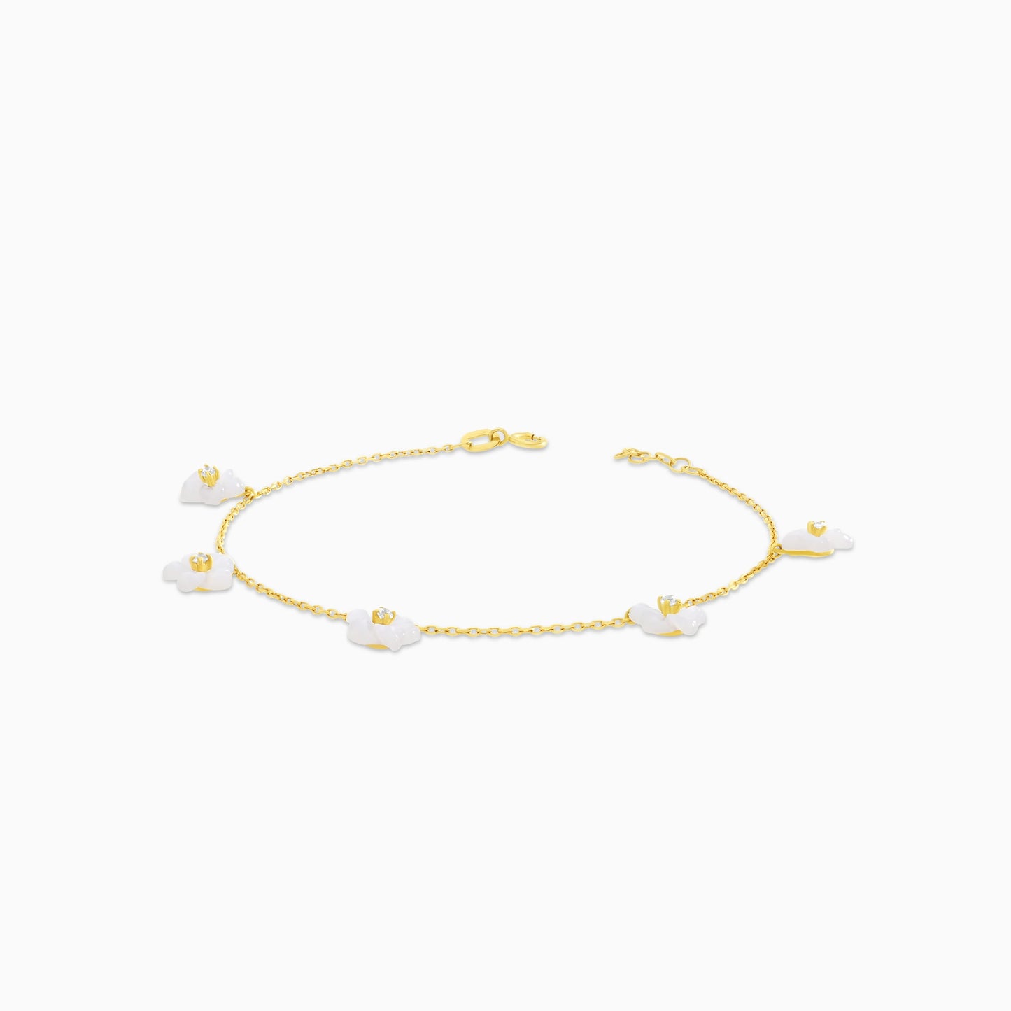 Mother of Pearl & Zircon Stone 18K Gold Bracelet