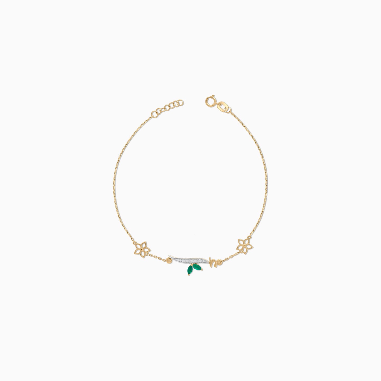 18K Yellow Gold ‘Alif’ Bracelet with Natural Diamonds & Green Agate | Horoufi Diamond Collection