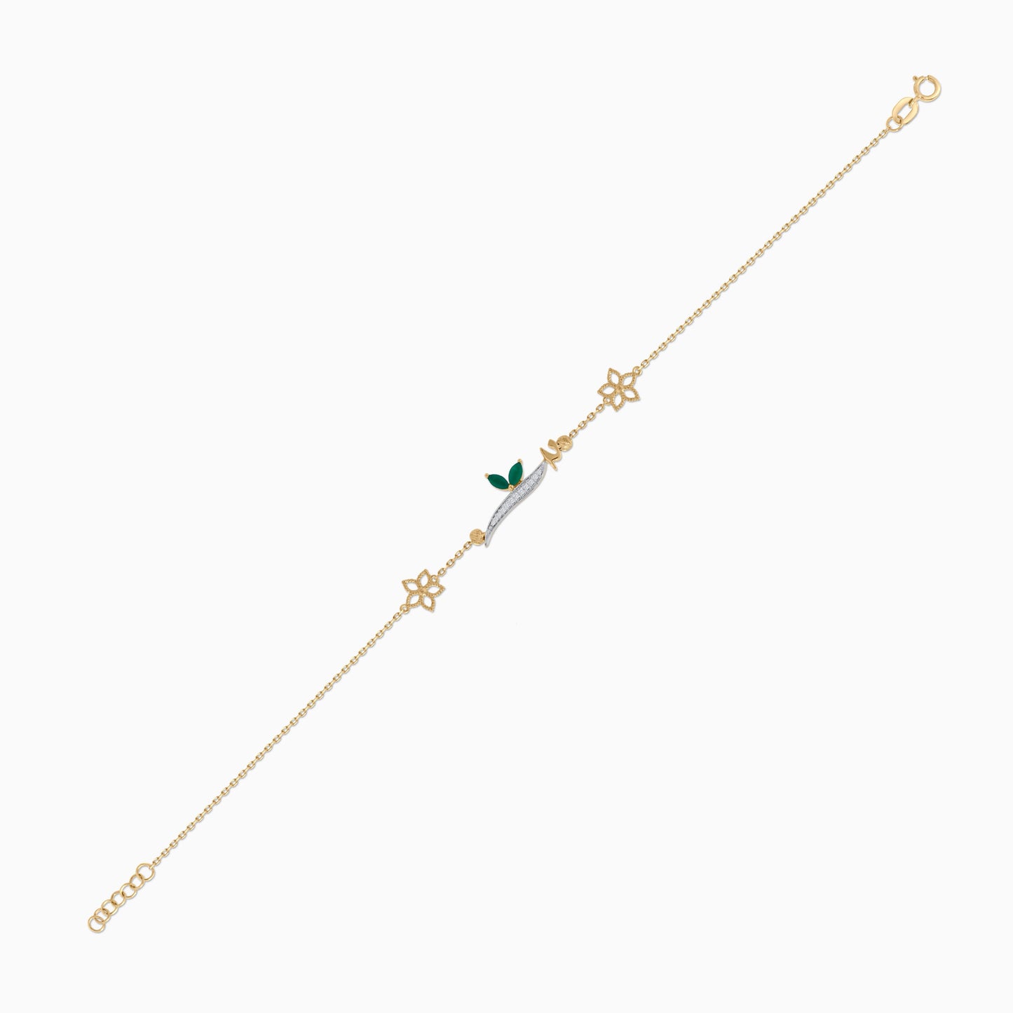 18K Yellow Gold ‘Alif’ Bracelet with Natural Diamonds & Green Agate | Horoufi Diamond Collection