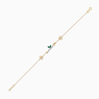 18K Yellow Gold ‘Alif’ Bracelet with Natural Diamonds & Green Agate | Horoufi Diamond Collection