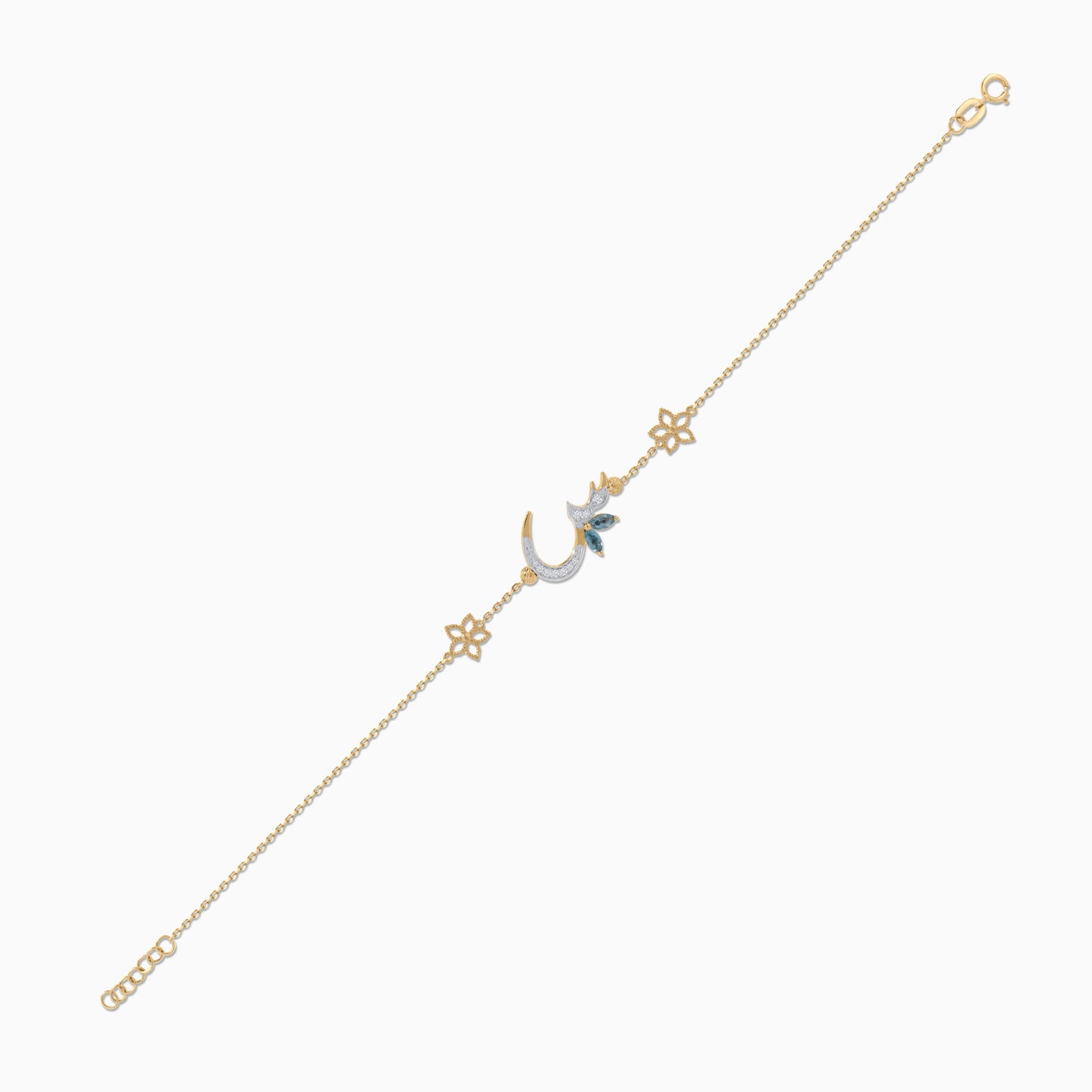 18K Yellow Gold 'Seen' Letter Bracelet with Natural Diamonds & Blue Topaz | Horoufi Diamond Collection