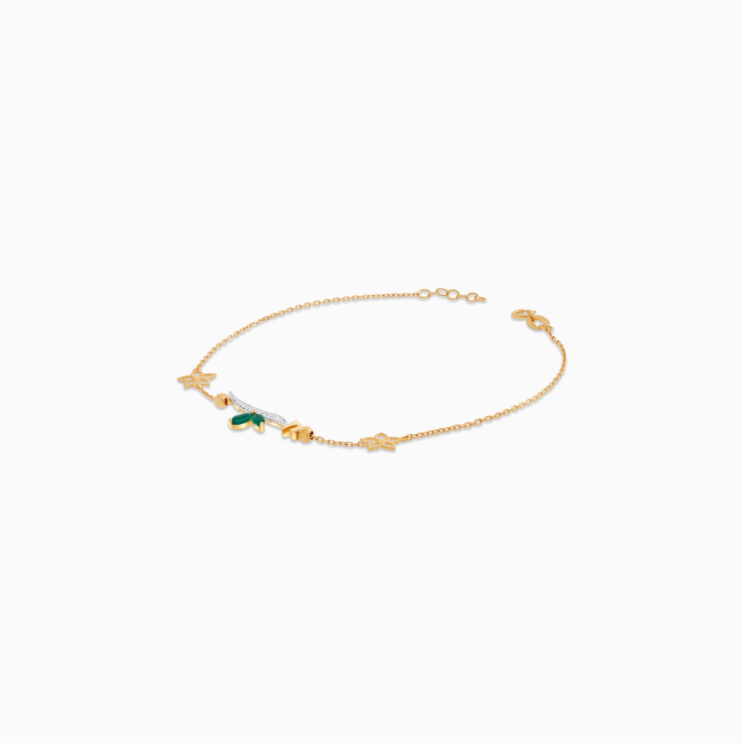 18K Yellow Gold ‘Alif’ Bracelet with Natural Diamonds & Green Agate | Horoufi Diamond Collection