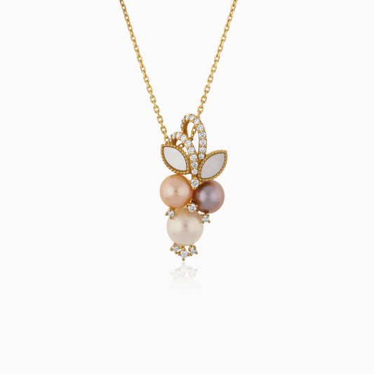 18K YELLOW GOLD NECKLACE DECORATED WITH NATURAL DIAMOND, PEARLS AND MOTHER OF PEARL