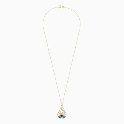 18K Yellow Gold Necklace Featuring 'Mother' with Diamonds, Malachite, and Mother of Pearl