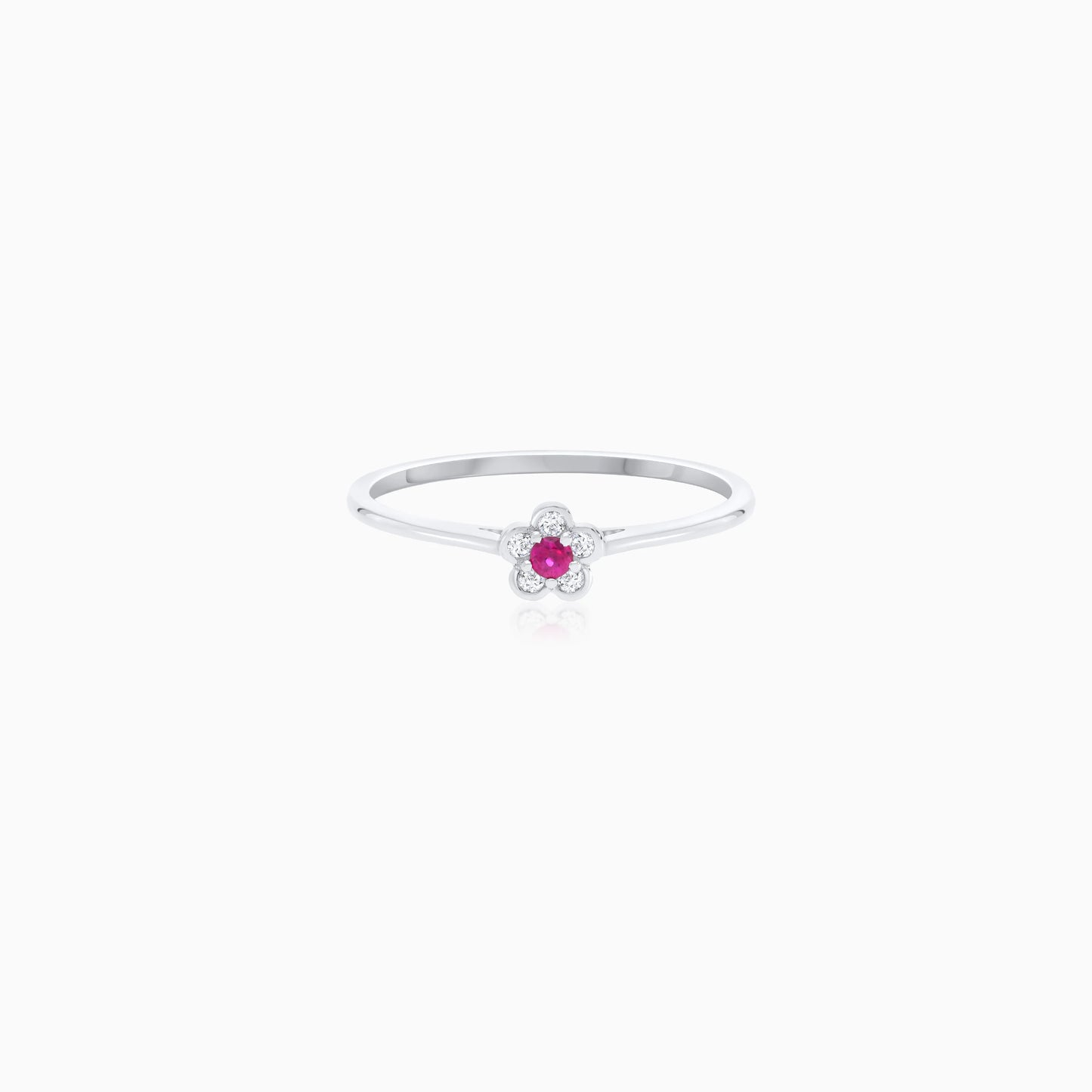 18K White Gold Flower-Shaped Ring with Natural Ruby and Diamond Stones – Colori Collection
