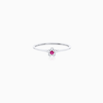18K White Gold Flower-Shaped Ring with Natural Ruby and Diamond Stones – Colori Collection