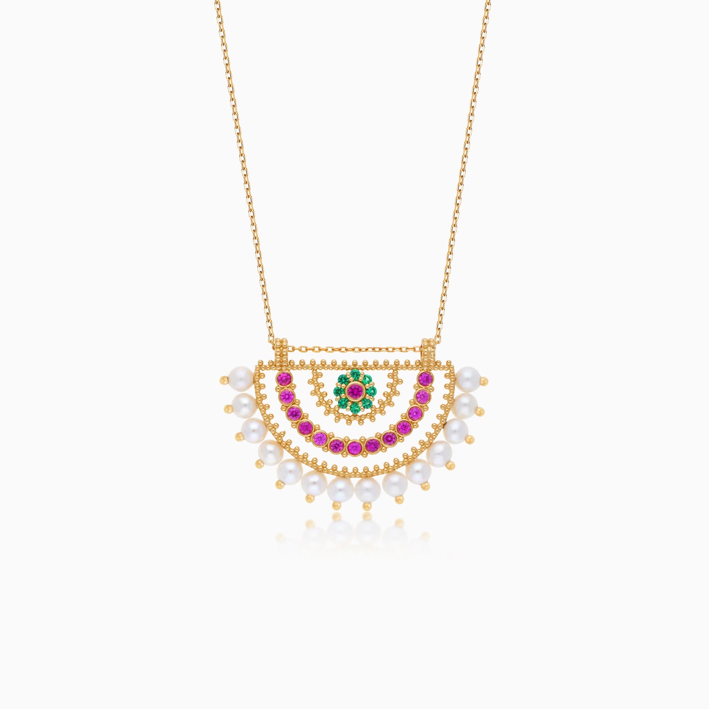 Shnaf Collection 18K Yellow Gold Pearl Necklace with Artificial Stones