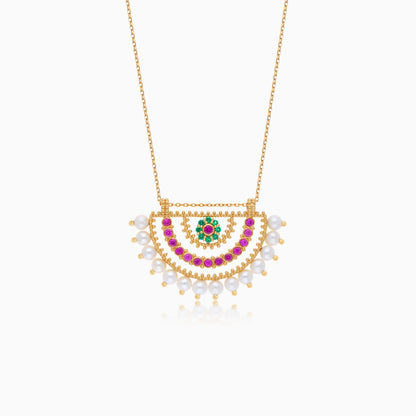 Shnaf Collection 18K Yellow Gold Pearl Necklace with Artificial Stones
