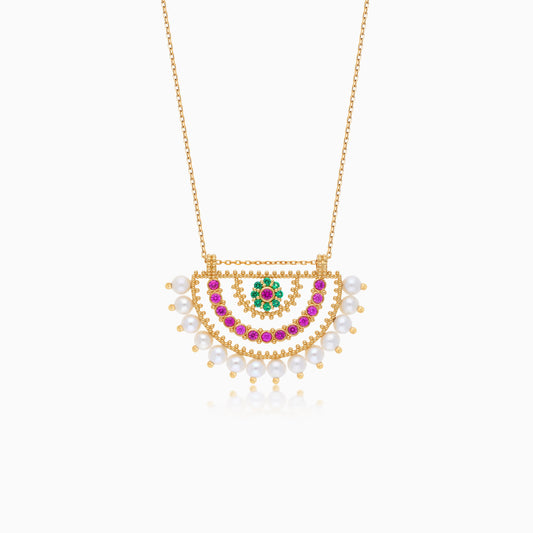 Shnaf Collection 18K Yellow Gold Pearl Necklace with Artificial Stones