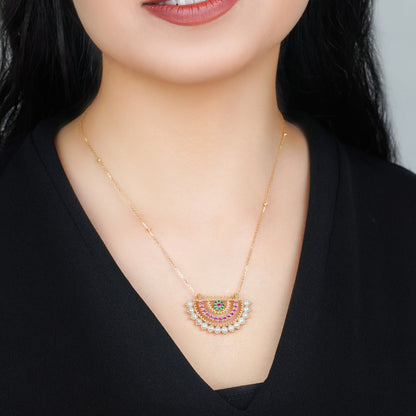 Shnaf Collection 18K Yellow Gold Pearl Necklace with Artificial Stones