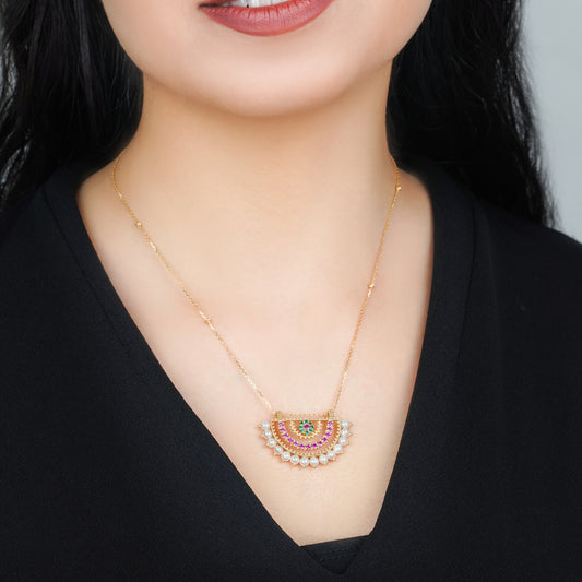 Shnaf Collection 18K Yellow Gold Pearl Necklace with Artificial Stones