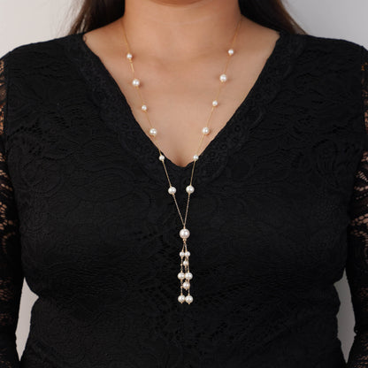 18K YELLOW GOLD LONG NECKLACE WITH PEARLS