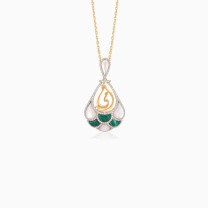 18K Yellow Gold Necklace Featuring 'Mother' with Diamonds, Malachite, and Mother of Pearl