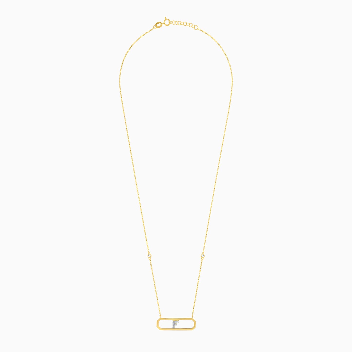 18k yellow gold necklace letter “F” decorated with natural diamond