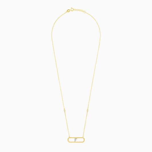18k yellow gold necklace letter “F” decorated with natural diamond
